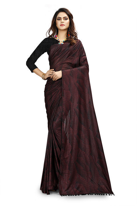 Post image It's an printed simple saree for women. Product fabric is LycraBlend and three colour variation. Its an long size saree and smooth in wear. That product is so soft. Feeling so comfortable.