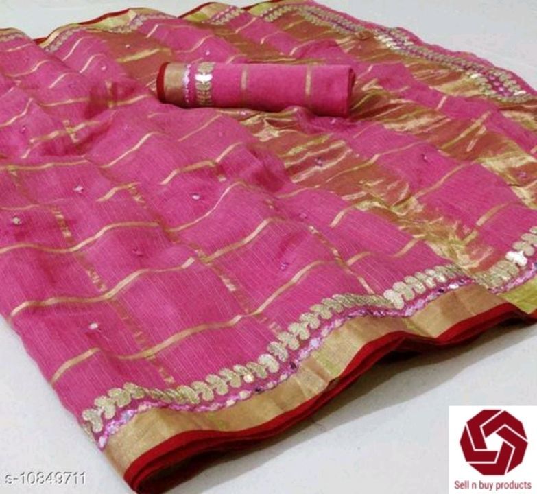 Post image Catalog Name:*Aagam Pretty Sarees*
Saree Fabric: Cotton Silk
Blouse: Running Blouse
Blouse Fabric: Cotton Silk
Pattern: Checked
Blouse Pattern: Same as Saree
Multipack: Single
Sizes: 
Free Size (Saree Length Size: 5.2 m, Blouse Length Size: 0.8 m) 

Dispatch: 2-3 Days
Easy Returns Available In Case Of Any Issue
*Proof of Safe Delivery! Click to know on Safety Standards of Delivery Partners- https://ltl.sh/y_nZrAV3