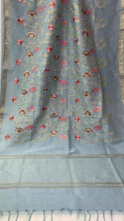 Embroidery on silk linen saree uploaded by SIR FABRICS & HANDLOOM on 3/27/2021
