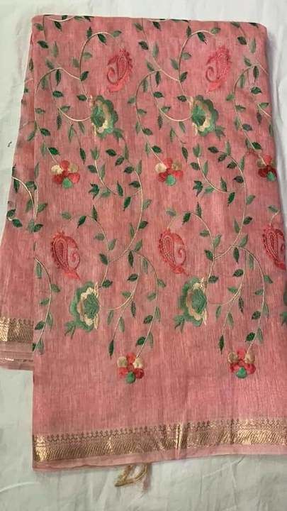 Embroidery on silk linen saree uploaded by SIR FABRICS & HANDLOOM on 3/27/2021