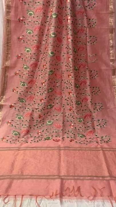 Embroidery on silk linen saree uploaded by business on 3/27/2021