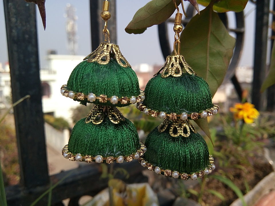 Silk thread jhumki different colors different size available if you want place order uploaded by A R enterprises on 5/17/2020