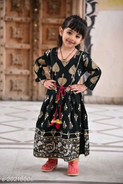Post image Catalog Name:*Cute Girls Ethnic Gowns*
Fabric: Rayon
Sleeve Length: Variable (Product Dependent)
Pattern: Printed
Multipack: 1
Sizes: 
5-6 Years (Bust Size: 26 in, Length Size: 35 in) 
3-4 Years (Bust Size: 23 in, Length Size: 34 in) 
9-10 Years (Bust Size: 32 in, Length Size: 39 in) 
7-8 Years (Bust Size: 29 in, Length Size: 36 in) 

Dispatch: 2-3 Days