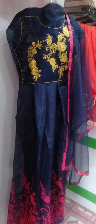 Post image Gowns 
Coloure-blue 
Blouse-blue golden embroidery
Down-pink embroidery
With dupatta
Price-1500
Discount-20%off