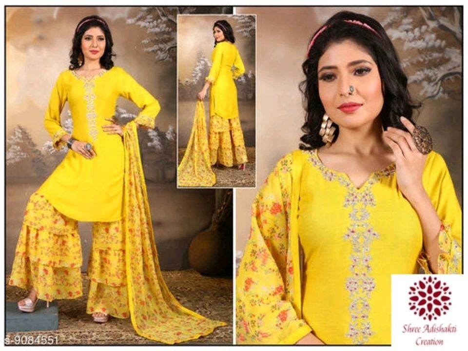 Post image _A timeless beauty crafted with bright color, adorn these Voguish Suits &amp; Dress Material Be confident with your awesomeness!_

Catalog Name: *Attractive Trendy Heavy Net Suits &amp; Dress Materials Vol 1*

*TOP*: Heavy Net + Embroidery (Bust Size: Up To 44 in, Length: Up To 56 in), Flair: 3.30 Mtr

*INNER*:  Santoon  + Solid  (2 Mtr )

*BOTTOM* : Santoon  + Solid (2 Mtr)

*DUPATTA* : Nazneen &amp; Chiffon+ Solid (2.2 Mtr) 

*TYPE*: Semi-Stitched

*COLOUR*: Multi-Colour 

*CONTAINS* : 1 TOP, 1 INNER, 1 BOTTOM &amp; 1 DUPATTA 

 

Designs: 8

Easy Returns Available in Case Of Any Issue