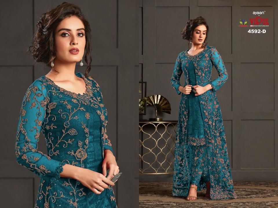 Post image We are Launching Designer Vipul suit 

💫Catalogue:- Vipul 4592* 🌟💫
 
👇 *--: Fabric Details :--*👇
👗Top Koti :- *Heavy Butterfly Net with Embroidery &amp; Codding With Glitter Sequences With Back Side Work*
🔹Koti Length :- *Max up to 58"*
🥥Koti Size :- *Max up to 48"*

👗Top :- *Heavy Butterfly Net with Embroidery &amp; Codding With Glitter Sequences*
🔹Top Length :- *Max up to 42”*                                  🥥Top Size :- *Max up to 58"*

🧥Sleeves :- *Heavy Butterfly Net with Embroidery &amp; Codding With Glitter Sequences Work*
👖Bottom :- *Japan Satin With Embroidery Work*
👕Top Inner :- *Heavy Japan Satin*
🧣Dupatta :- *Heavy Butterfly Net With 4 Side Lace*
                                                  🔸Type :- *Semi Stitched*
💦Wash :- *First Time Dry Clean*   

Rate:-1569/-per pieces 
Note:- No any less 
                 
🌈5 Colour Available

🛍️Singal Available🛍️

🛒Ready To Ship🛒