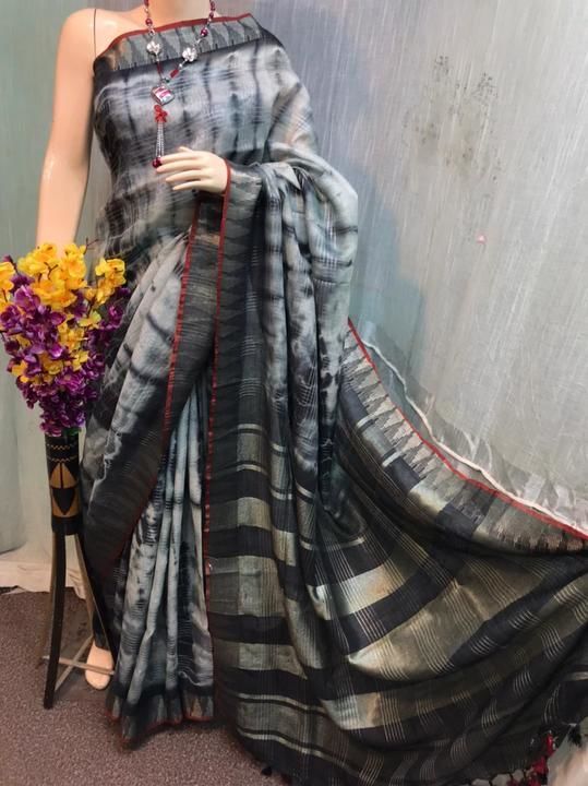 Cotton linen temple saree
2D shibori combination 
saree uploaded by Ritesh textile on 4/1/2021