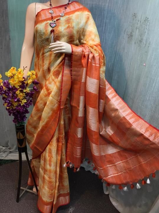 Cotton linen steple 2d print saree uploaded by business on 4/1/2021