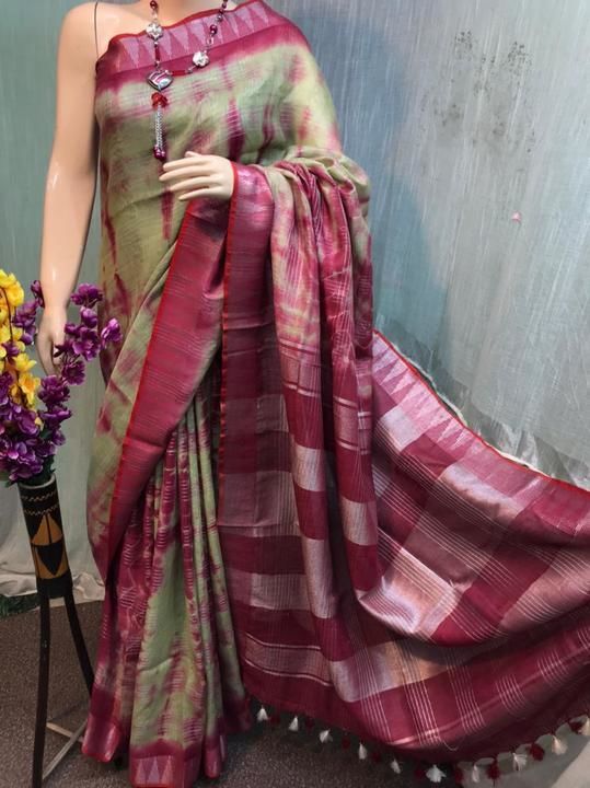 Cotton linen Cotton linen temple saree
2D shibori combination  saree uploaded by Ritesh textile on 4/1/2021