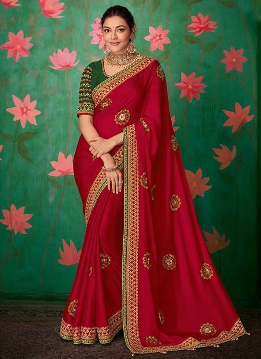 Kajal heavy embroidery work saree with blouse embroidery work uploaded by business on 4/1/2021