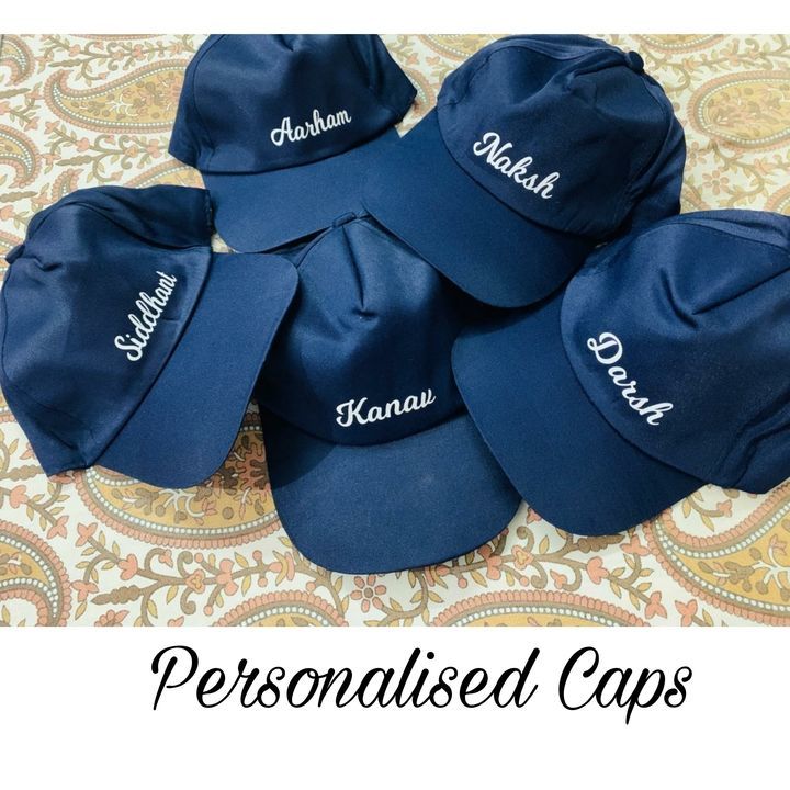 Post image *Personalised caps*

Can be Personalised with names only

*Rs 180/- each + shipping*

 *_Colors available_* 
Red
Blue 
Black