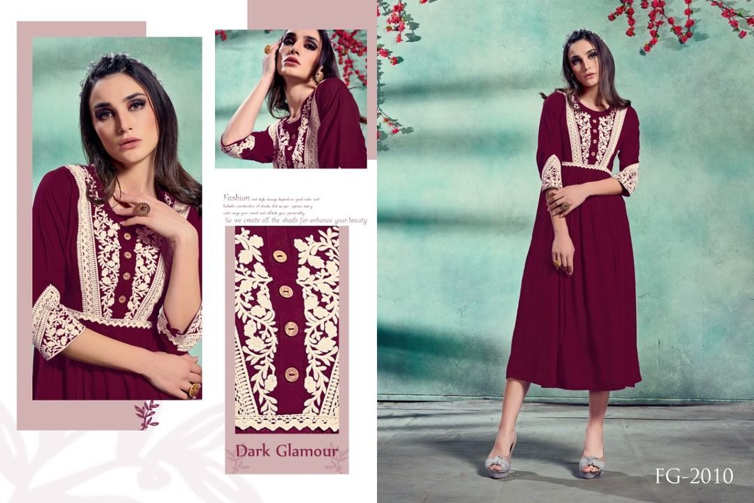 Post image Launching New Western Kurtis*



*4 Design Cataloge Ready👍👍*

👉🏻👗 Fabric
          *Pure Rayon with Lucknowi Embroidery Work*

🎗Size -  
                 M(38), L(40), XL(42), XXL(44)

*🔸Length - 45+*
*🔸Flared - 2.20 Mtr.*
*🔸 Weight- 350 GM*

✅Type - Full Stiched Kurtis

*💰Single Also Availble Price 1200