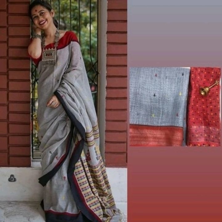 NEW trendy linen women sari with Unstich blouse uploaded by business on 4/2/2021