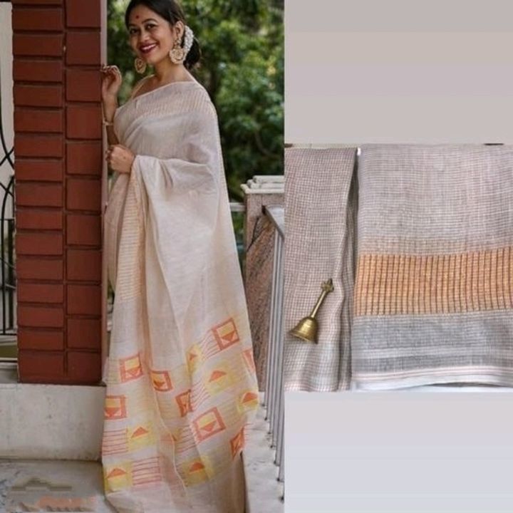 NEW trendy linen women sari with Unstich blouse uploaded by Nilkanth creation on 4/2/2021