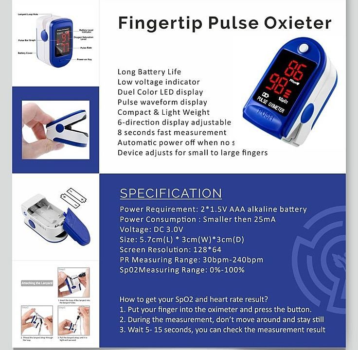Pulse Oximeter Available |  Rate 999/-

Book your order now 

Call @  (WhatsApp)  uploaded by business on 7/21/2020