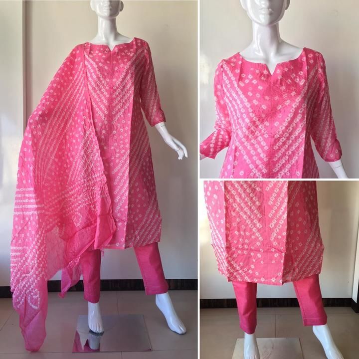 Post image Jaipuri Bandhej silk 3pc stitched suit with dupatta.