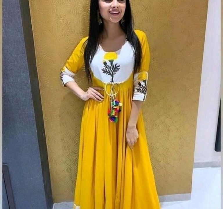 Women Rayon Anarkali Self-Design Yellow Kurti uploaded by business on 4/3/2021