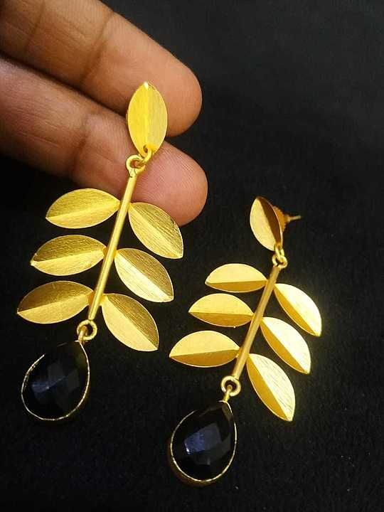 Matt golden jaipuri leaf stone hanging earrings uploaded by Nicks creation  on 5/18/2020