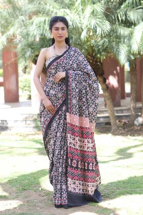 New modal silk sarees Ajrakh print Birla modal  cotton mix cloth with bp uploaded by Hand block print suit and sarees on 4/3/2021