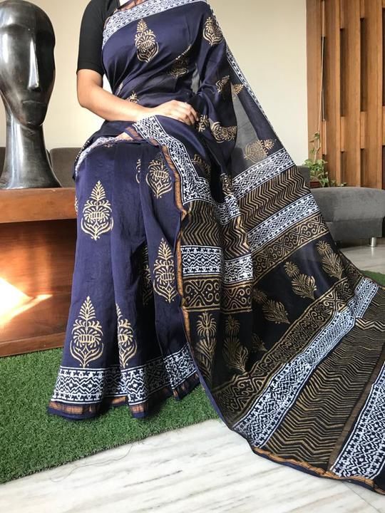 Exclusive New collection of handblock printed pure chanderi silk sarees  with bp uploaded by Hand block print suit and sarees on 4/3/2021