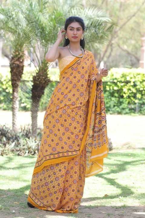 New modal silk sarees Ajrakh print Birla modal  cotton mix cloth with bp uploaded by business on 4/3/2021