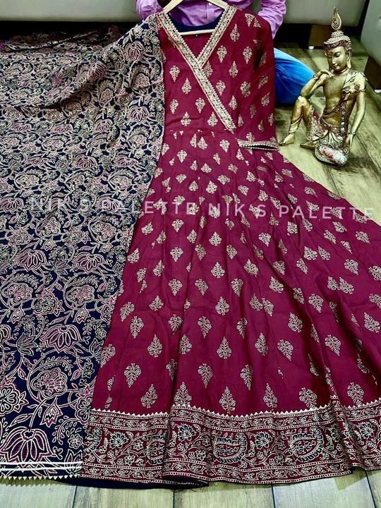 Premium silk Anarkali gown with gotta detailing on yoke With dupatta uploaded by Classic Fashion on 4/3/2021