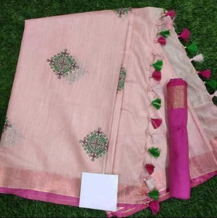 Pure linen designer embroidery saree available hai mere pass 👌  uploaded by business on 4/3/2021