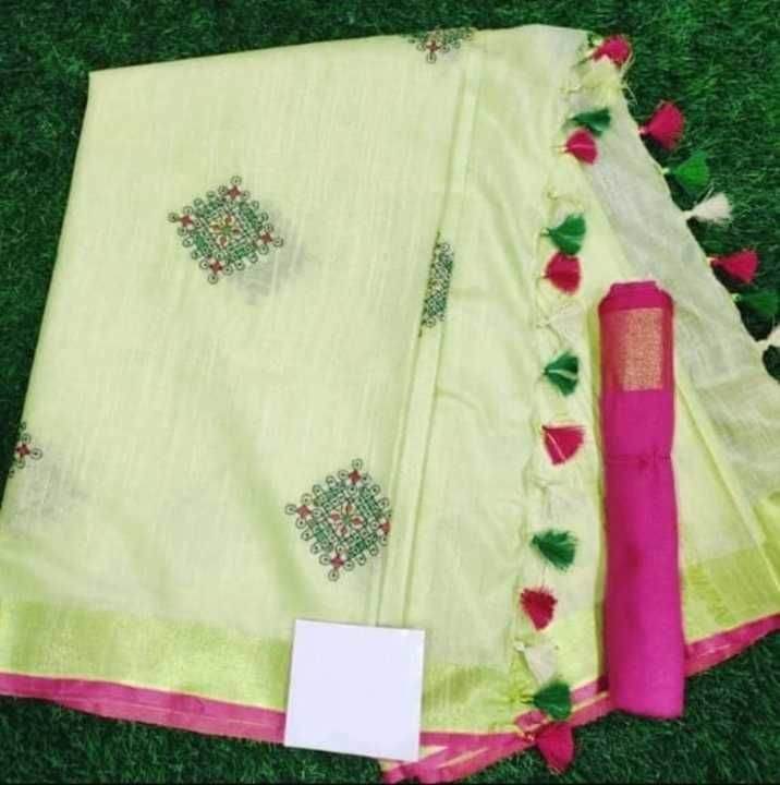 Pure linen designer embroidery saree available hai mere pass 👌  uploaded by Ismailtextile  on 4/3/2021