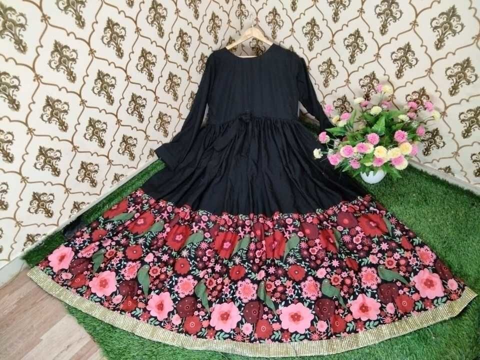 *KF14*
♥️ PRESENTING NEW DESIGNER  PRINTED GOWN♥️

♥️ GOOD QUALITY PATOLA PRINTED CREPE SILK OUTFIT
 uploaded by Alisha trends on 4/3/2021