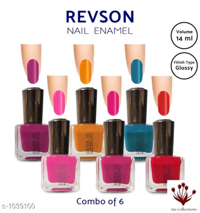 Post image Checkout this hot &amp; latest Nail Polish
 Premium Glossy Nail Polish(Pack of 6)
Product Name: Revson Nail Polish

Product  Type: Nail Polish

Brand Name: Revson

Capacity: 14 ml

Shade: Multicolour

Finish Type: Glossy

Applicator : Brush

Package Contains: It Has 6 Pack of Nail Polish
Country of Origin: India
Sizes Available - Free Size