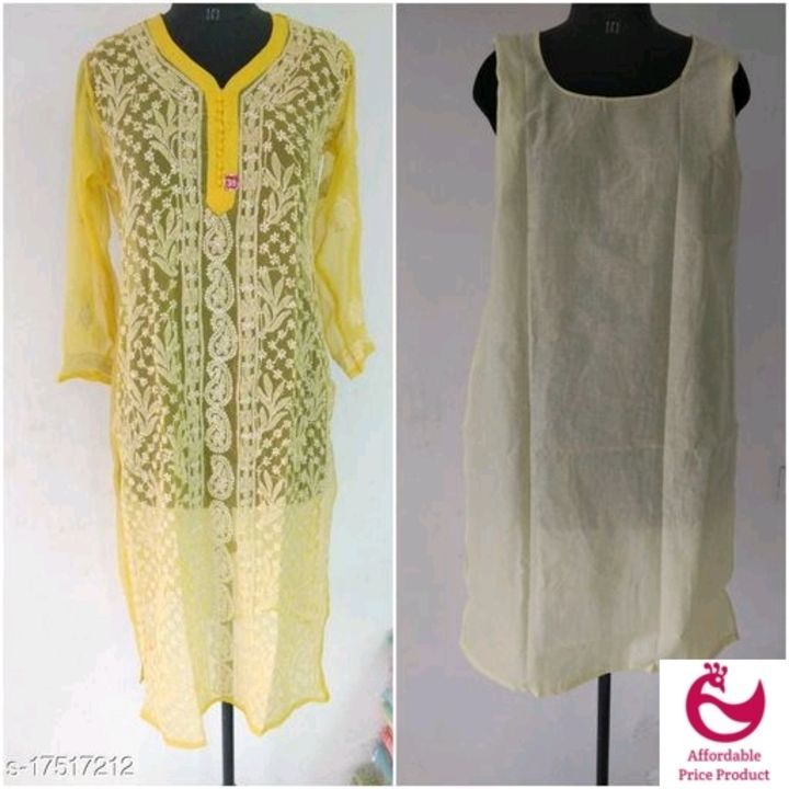 Women Georgette A-line Chikankari Yellow Kurti uploaded by Affordable price product on 4/4/2021