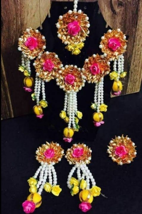 Artifical flower with gotta patti  jewellary  uploaded by Vrushali,s art on 4/4/2021