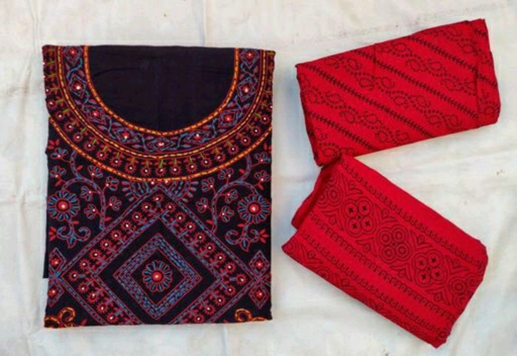 Post image Drishya Stylish Cotton Suits &amp; Dress Materials Vol 20

*TOP * : Cotton + Kutchi Block Printed ( 2.25 Mtr )

*BOTTOM*: Cotton + Kutchi Block Printed ( 2.00 Mtr )

*DUPATTA* : Cotton + Kutchi Block Printed ( 2.25 Mtr ) 

*TYPE*: Un - stitched

*COLOUR*: Multi Colour 

*CONTAINS* : 1 TOP, 1 BOTTOM, &amp; 1 DUPATTA
Pp- 550/
