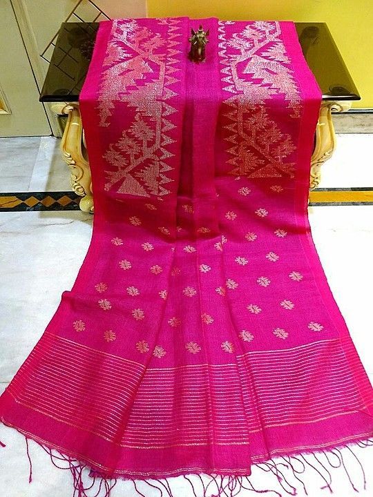 Handloom pure linen Jamdani Saree with blouse pcs  uploaded by business on 7/22/2020