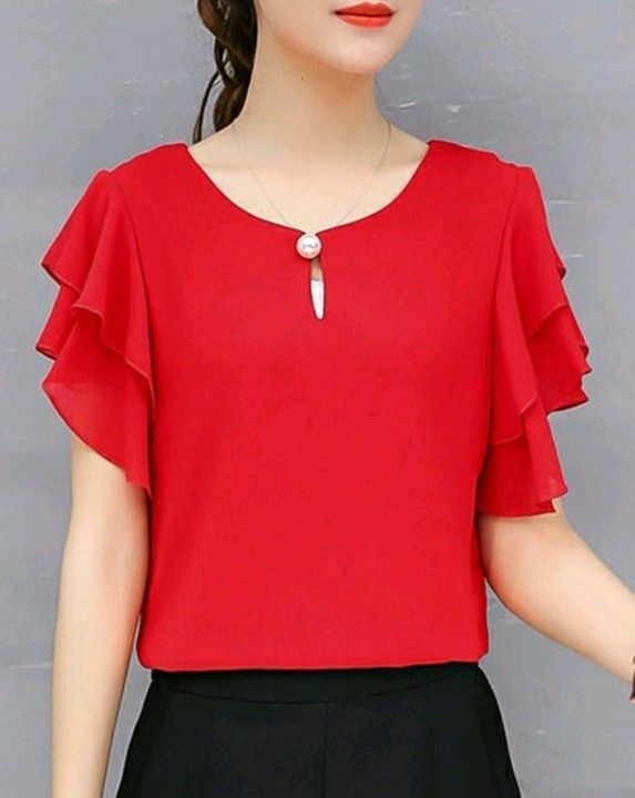 Post image Catalog Name:*Urbane Partywear Women Tops &amp; Tunics*
Fabric: Georgette
Sleeve Length: Short Sleeves
Pattern: Solid
Multipack: 1
Sizes:
S (Bust Size: 36 in) 
XL (Bust Size: 42 in) 
L (Bust Size: 40 in) 
M (Bust Size: 38 in) 

Dispatch: 2-3 Days
Easy Returns Available In Case Of Any Issue
*Proof of Safe Delivery! 
Pp- 350/