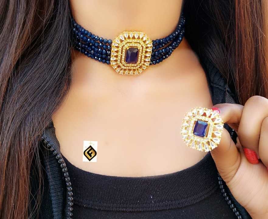 Ad stone chokar with crystal beads  uploaded by Shakti Jewellers ajmer  on 4/7/2021