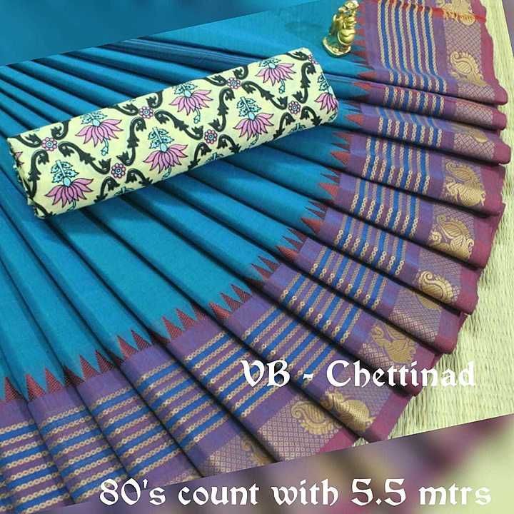 Post image Chettinad cotton sarees with kalamkari blouse @Rs.1200