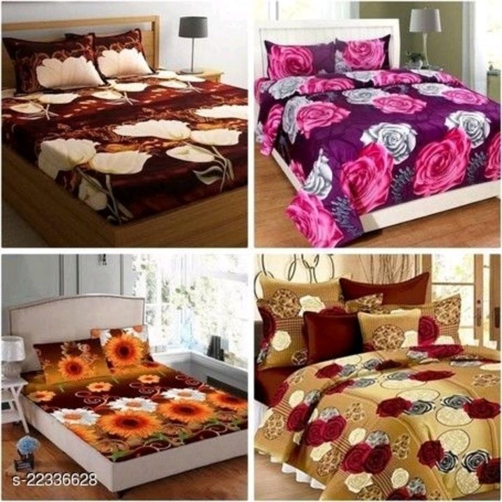 Post image Catalog Name:*Elite Stylish Bedsheets*
Fabric: Microfiber
No. Of Pillow Covers: 8
Thread Count: 140
Multipack: Pack Of 4
Sizes: 
Queen (Length Size: 86 in, Width Size: 86 in, Pillow Length Size: 22 in, Pillow Width Size: 15 in) 
1200/- fs