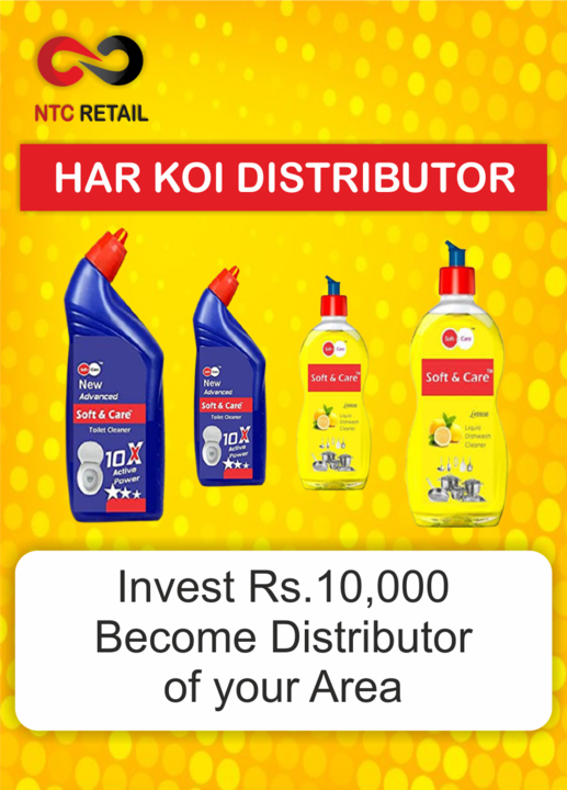 Post image Wanted Distributors for All Cities of India.
Invest Rs.10000 in Stock
Product :
Toilet Cleaner Liquid
Dishwashing Liquid.

Direct billing from Company
Very Low Price
Contact us immediately.