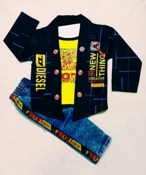KIDS HOSIERY T SHIRT AND JACKET SET WITH BLUE WASH DENIM JEANS uploaded by business on 4/8/2021