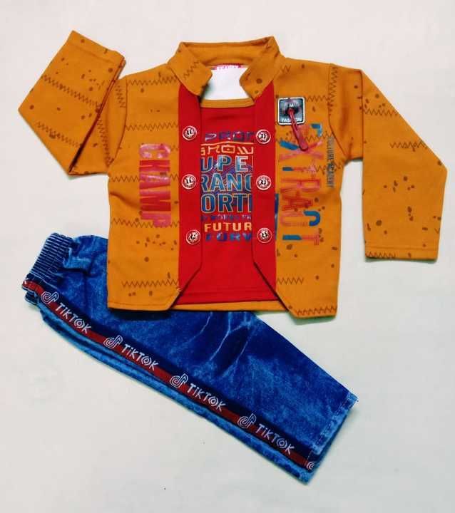 KIDS HOSIERY T SHIRT AND JACKET SET WITH BLUE WASH DENIM JEANS uploaded by business on 4/8/2021