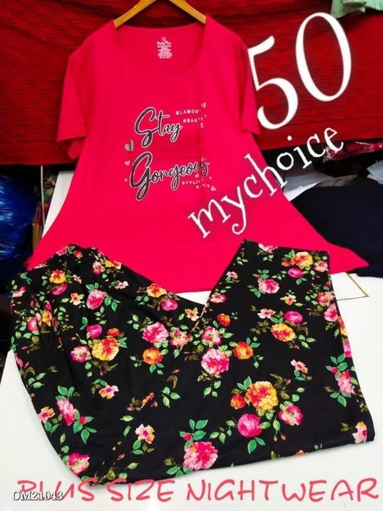 Post image *latest collection of combo*

*Mychoice presents*

🌹🌹🌹🌹🌹🌹🌹🌹 *Premium Plus size night wear* 50 as on pic 

*Top beautiful prints hoisery cotton with one side pocket length 35*

*Lower  cotton hoisery  fabrics lenght 40 with one side pocket*

*Size 50 as on pic*

Awesome quality

*Just 
🌹🌹🌹🌹🌹🌹🌹🌹🌹

Starting @₹ 899.0
*Free Shipping*