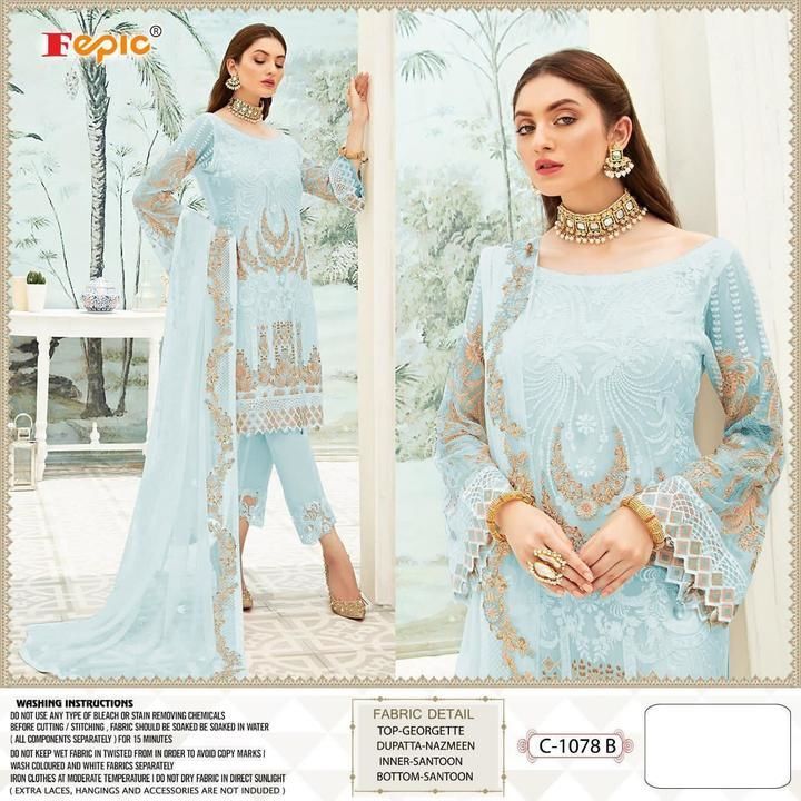 Post image FOR PRICE WHAT'S APP US AT 
https://wa.me/8866330948.


To receive Daily New Updates of Salwar Suits / Kurtis / Sarees / Lehengas Latest Catalogue @ Direct Manufacturer Rates
❀•┈┈••✿•◆❀◆•✿••┈┈• ❀
BRAND NAME:- FEPIC
CATALOUGE NAME:- ROSEMEEN
D.NO:- C-1078 COLOURS 

TOP:- GEORGETTE WITH EMBROIDERED WITH HANDWORED
DUPATTA :- NAZMEEN EMBROIDERED
BOTTOM :- SANTOON  WITH EMBROIDERED BUNCHES
INNER :- SANTOON

SHIPPING EXTRA

READY TO SHIP🚢
❀•┈┈••✿•◆❀◆•✿••┈┈• ❀
