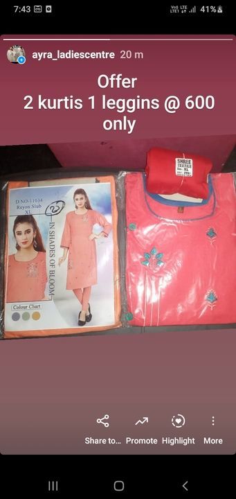 Post image 50%  offer Wow 😍 2 kurtis and one leggins only at rupees 600 hurry up valid only 2 days