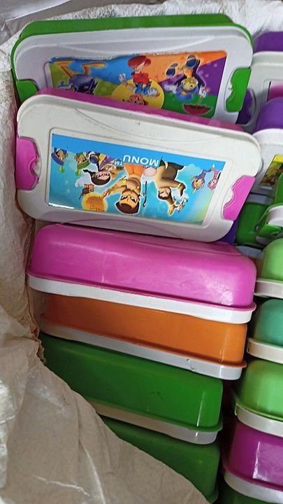 Side lock kids plastic lunch box rakhi gift mix color uploaded by Wholesale Bazaar  on 7/24/2020