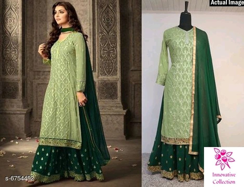 Rate : 1350/- COD

*TOP*: Faux Georgette + Embroidery (2.5 Mtr)

*INNER*: Santoon + Solid  ( 1.8  Mt uploaded by business on 7/24/2020
