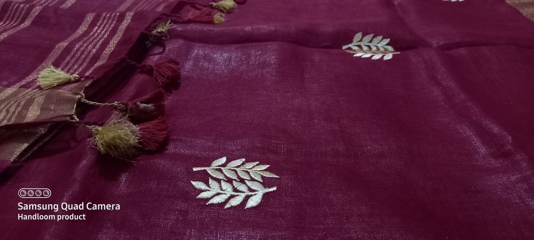 PURE LINEN EMBOIDERY SAREE uploaded by Price Handloom on 4/10/2021