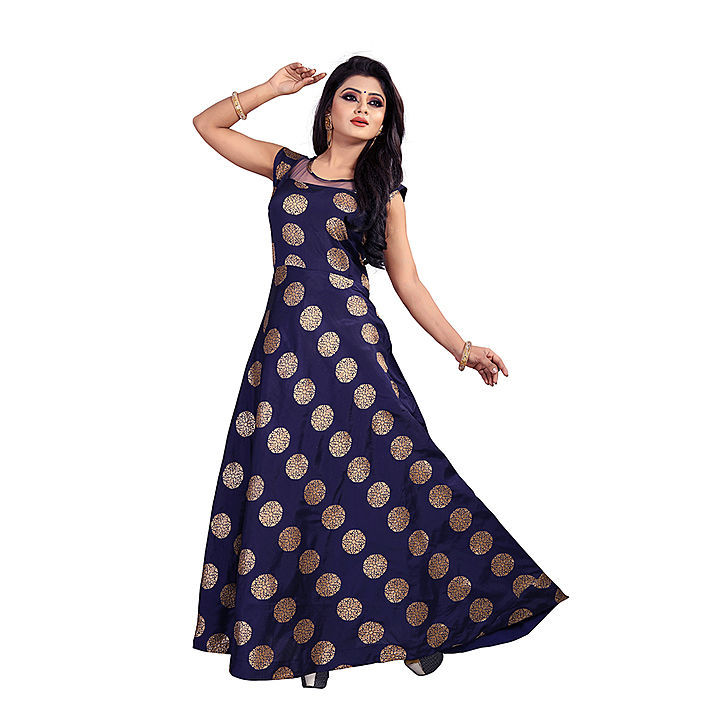 Full Stitched Women Jacquard Gown Navy Blue uploaded by business on 7/24/2020