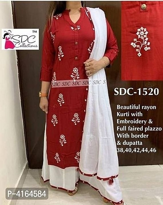 Rayon kurti with plazo and dupatta uploaded by business on 7/24/2020