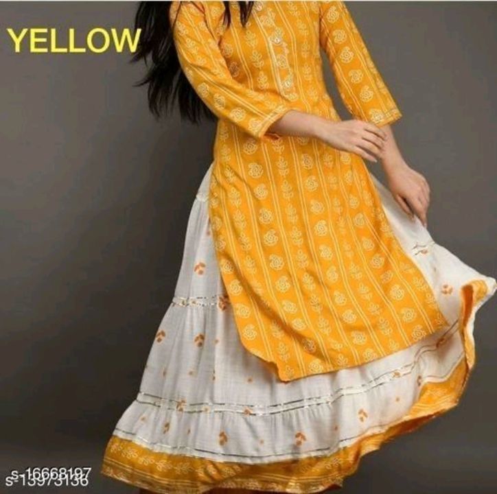 Post image WOMENS RAYON BHANDHANI KURTI WITH SKIRT 
Fabric: Rayon
Combo of: Single
Sizes:
XL, L, M, XXL
Price 680/-